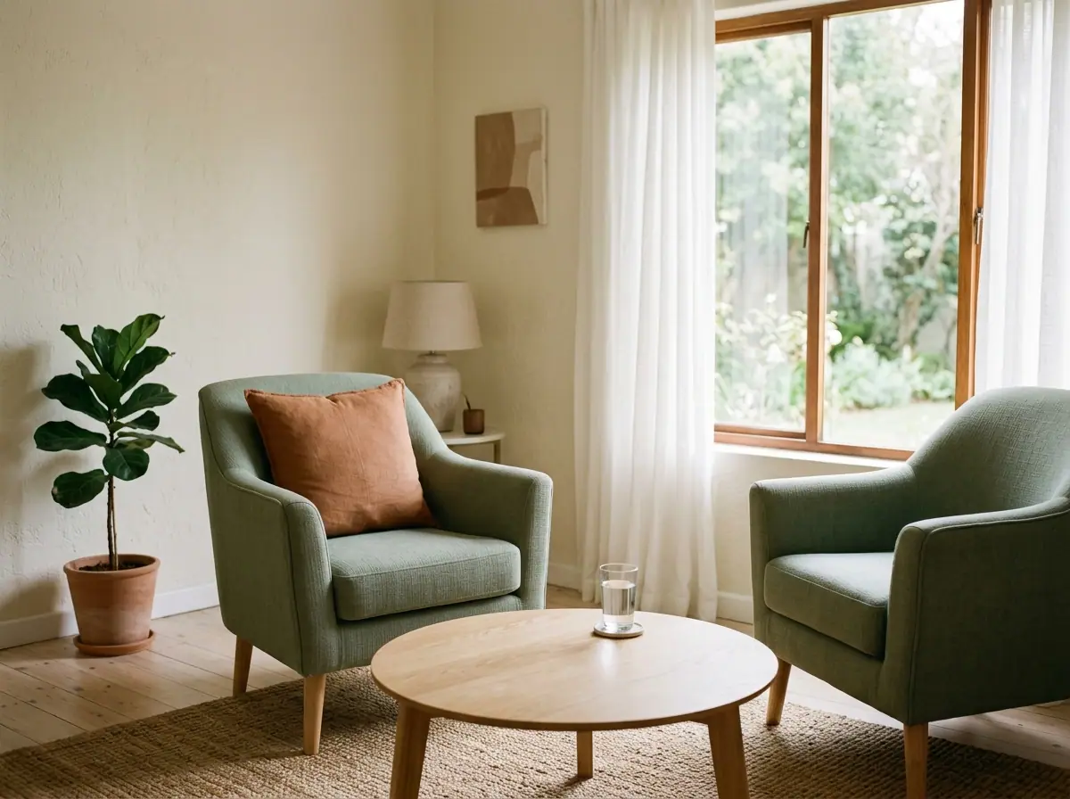 A quiet consulting room with two armchairs and a window